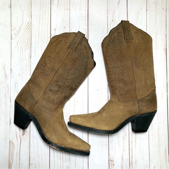 Masterson Suede Womens Cowboy Boot Mid Calf Stitched Detail Leather Size 7 - Picture 2 of 11